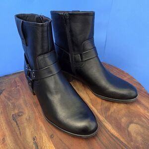 Frye and Co Elodie Moto Boot Black Stacked Heel Cushioned Women's 11M NWT